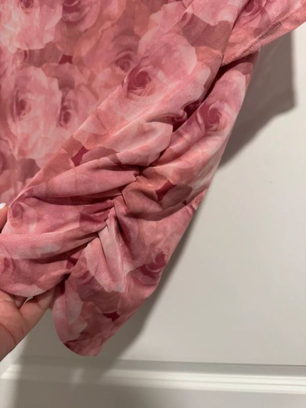 Pink Rose Y2K Mesh Ruched Top - Picture 6 of 7
